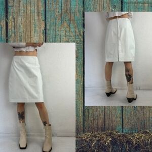 90s‎ 'Leather Ranch' White Leather Pencil Skirt